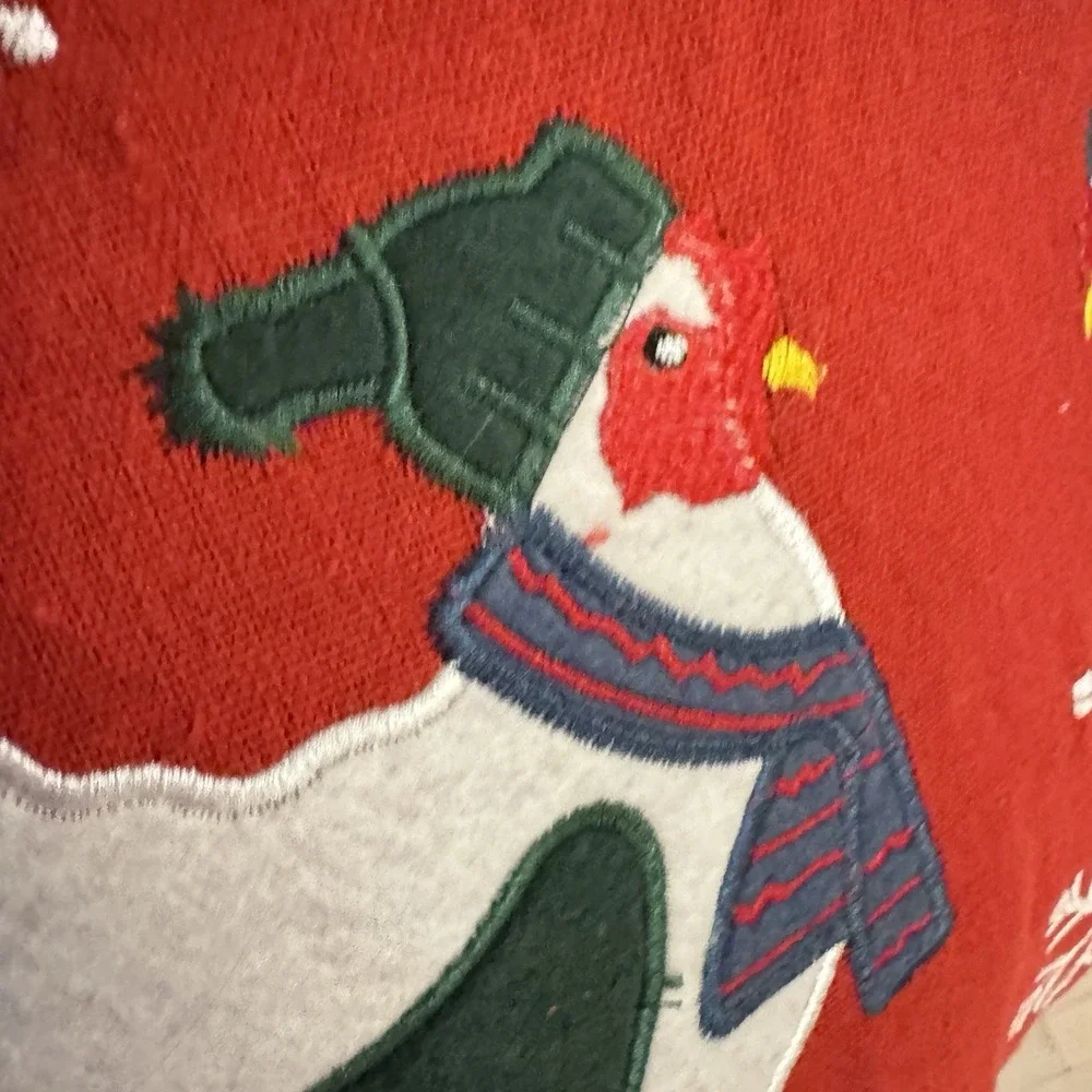 New Chicken Christmas Linen Throw Pillow Red Snowflake Farmhouse Winter 18" - Picture 4 of 7